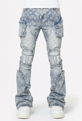 Blue Coffin Arc Embellished Denim all over rhinestone