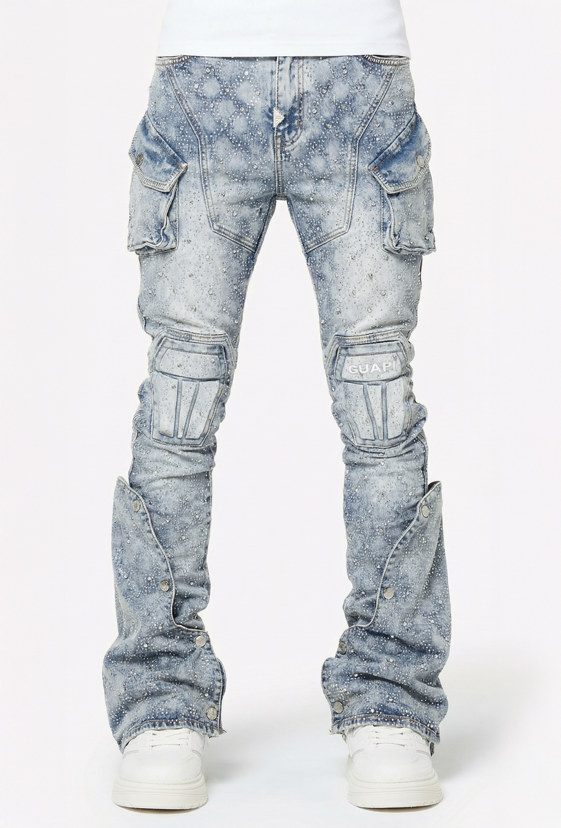 Blue Coffin Arc Embellished Denim all over rhinestone
