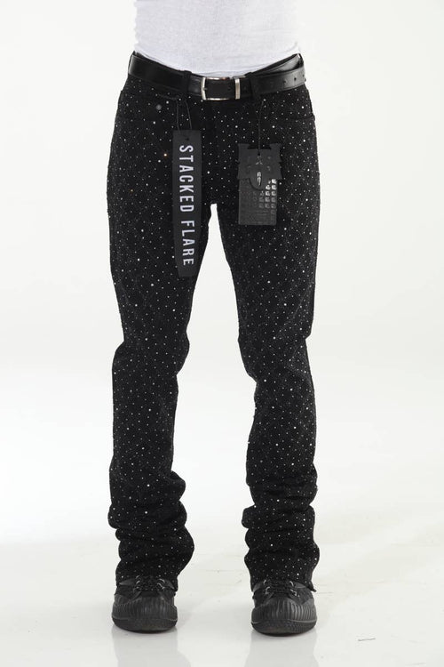 Black Rhinestone Covered Stacked Flare: 38