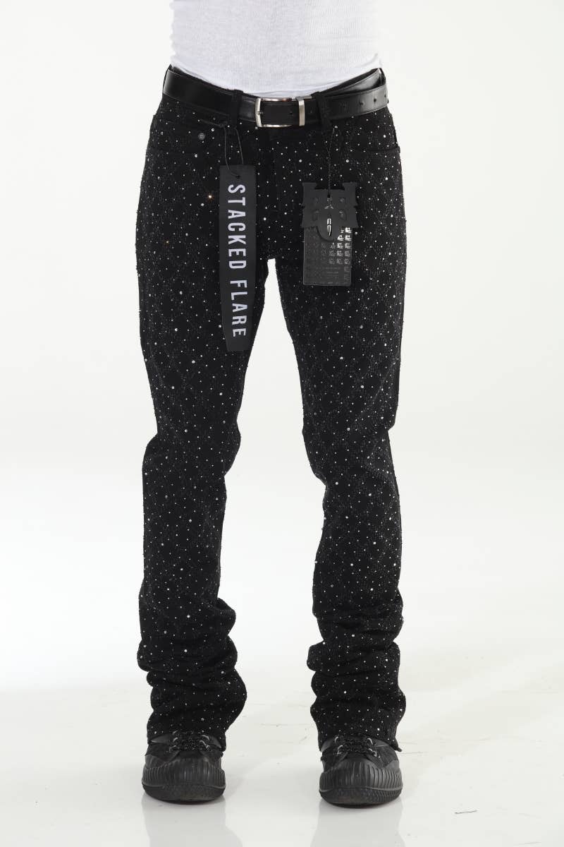 Black Rhinestone Covered Stacked Flare: 36