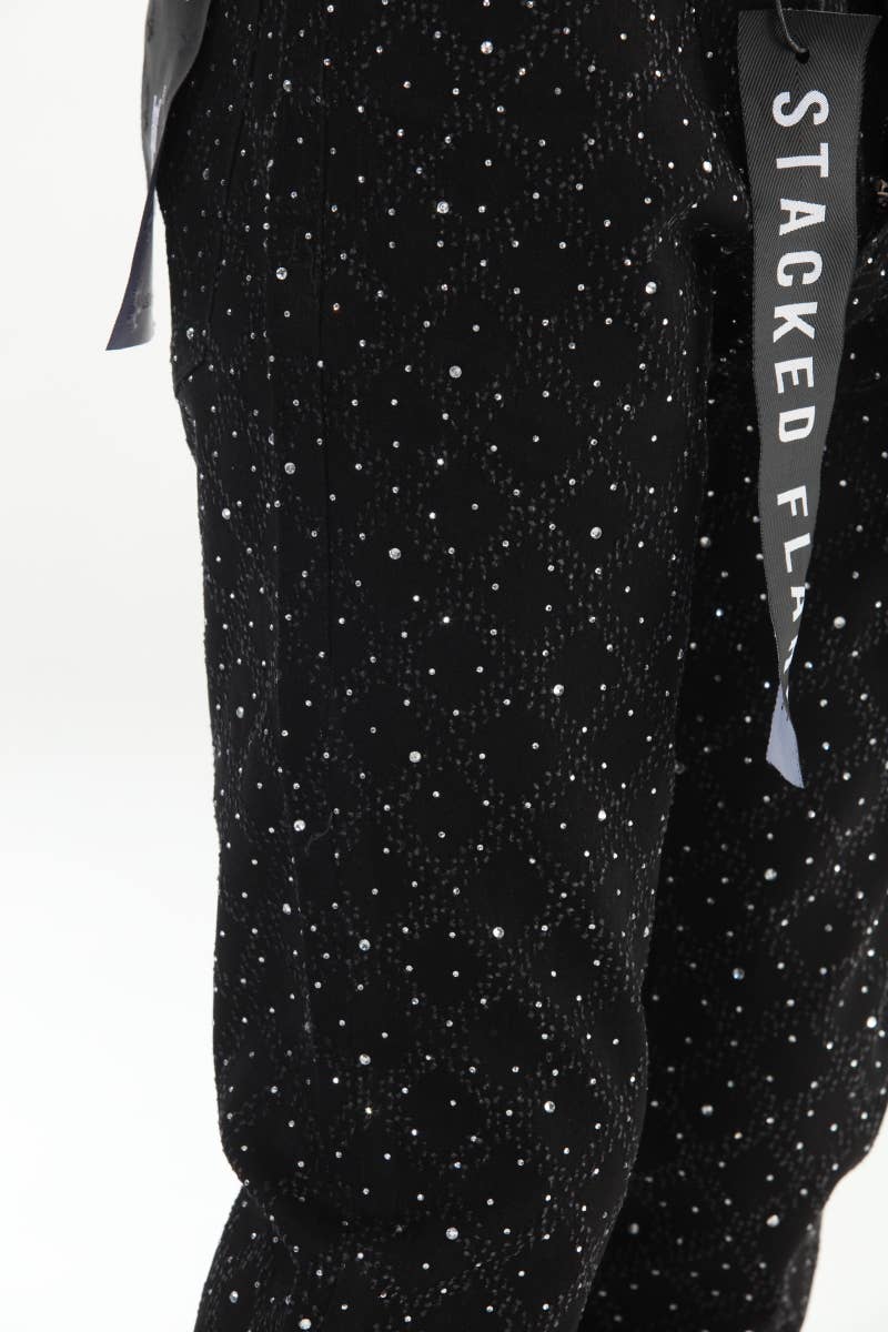 Black Rhinestone Covered Stacked Flare: 30