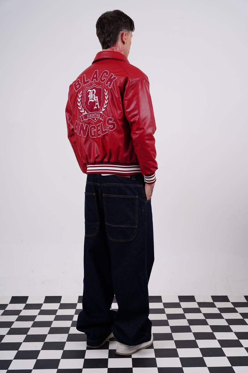 Masterboy Black angels varsity leather jacket