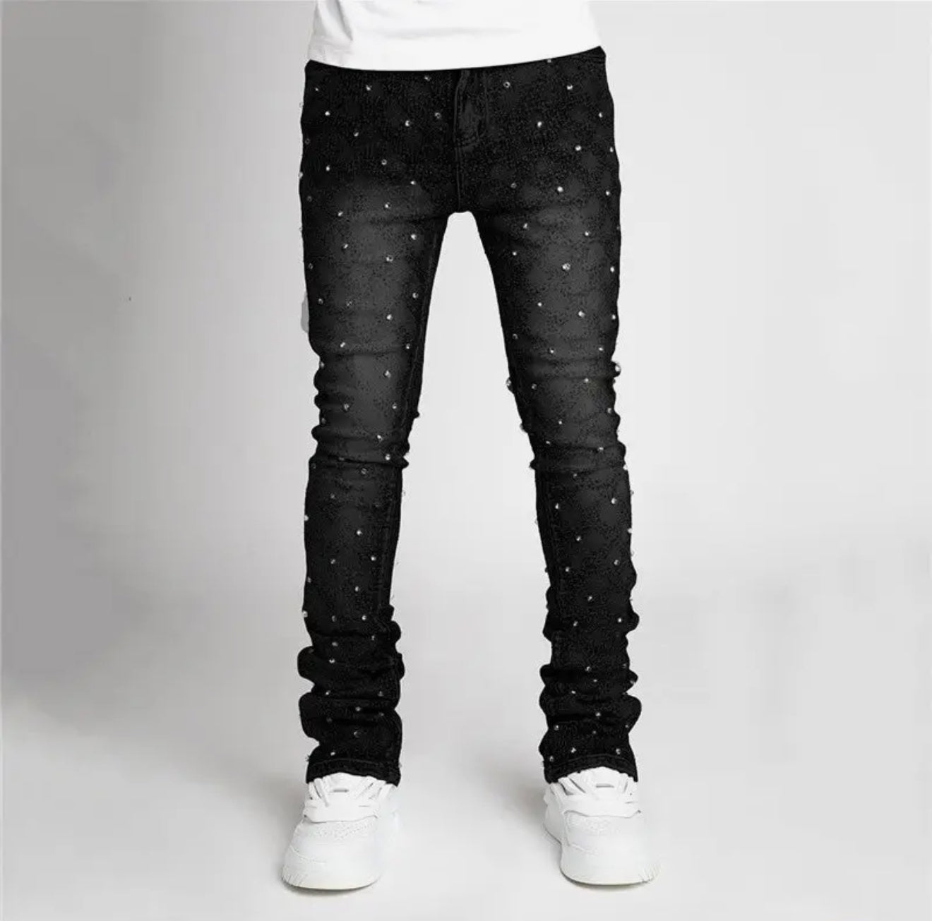 Mens rivet straight tube pants