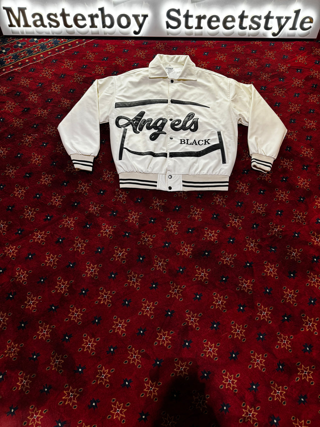 Masterboy Black angels varsity leather jacket