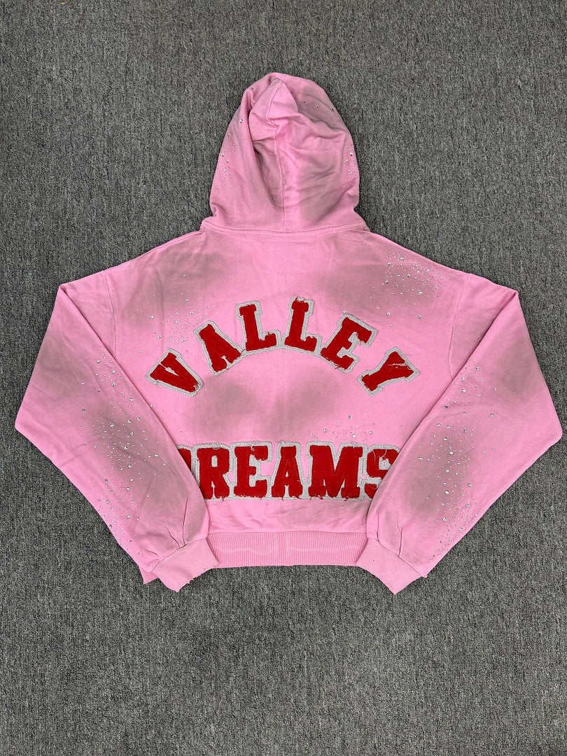 Valley Dreams pink Rhinestone Zip Up Hoodie