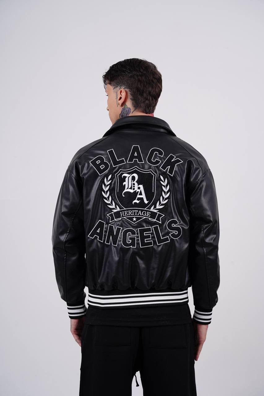 Masterboy Black angels varsity leather jacket