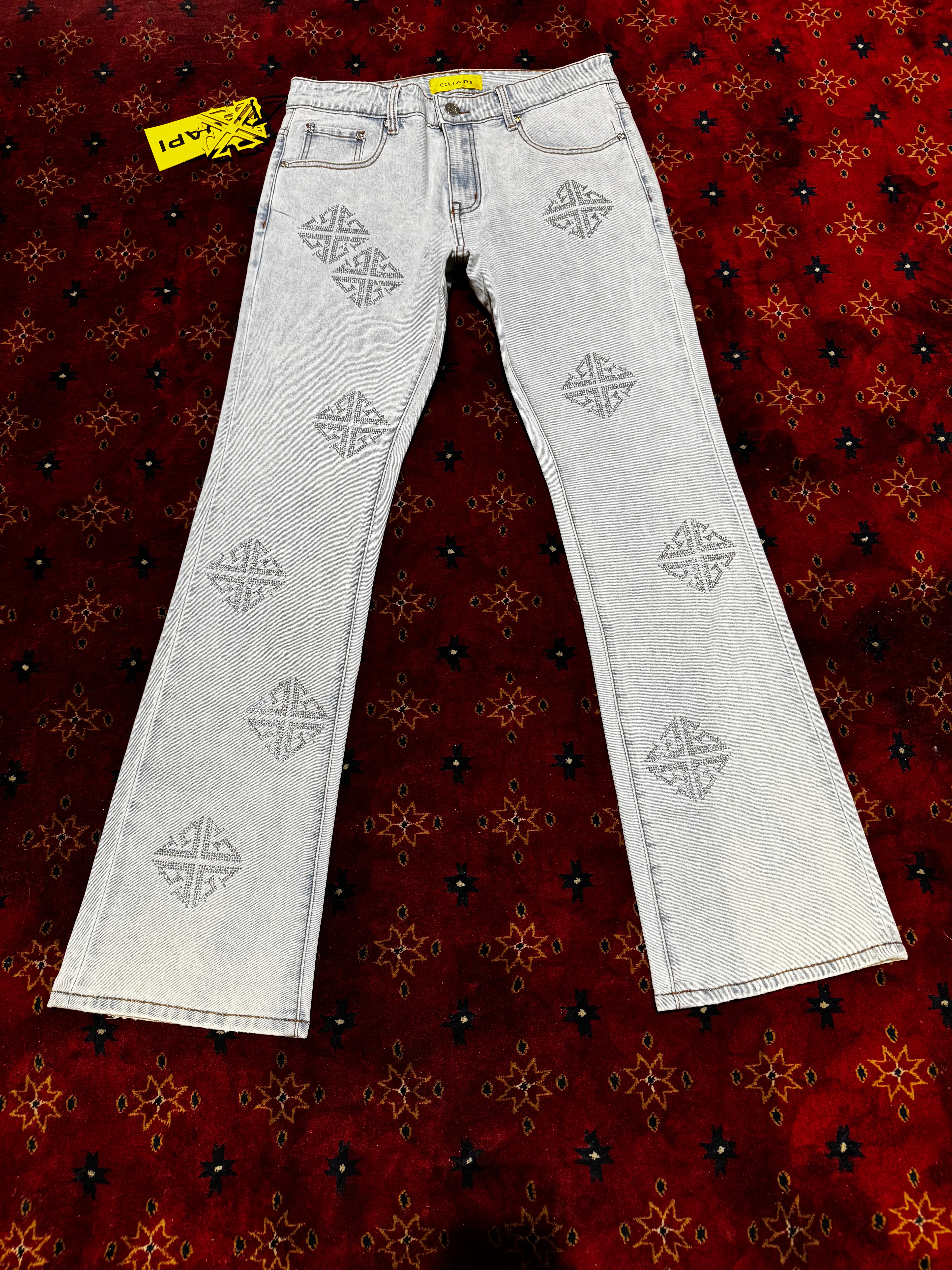 Guapi Blue skinny  Flare Denim Pants Rhinestone (Copy)