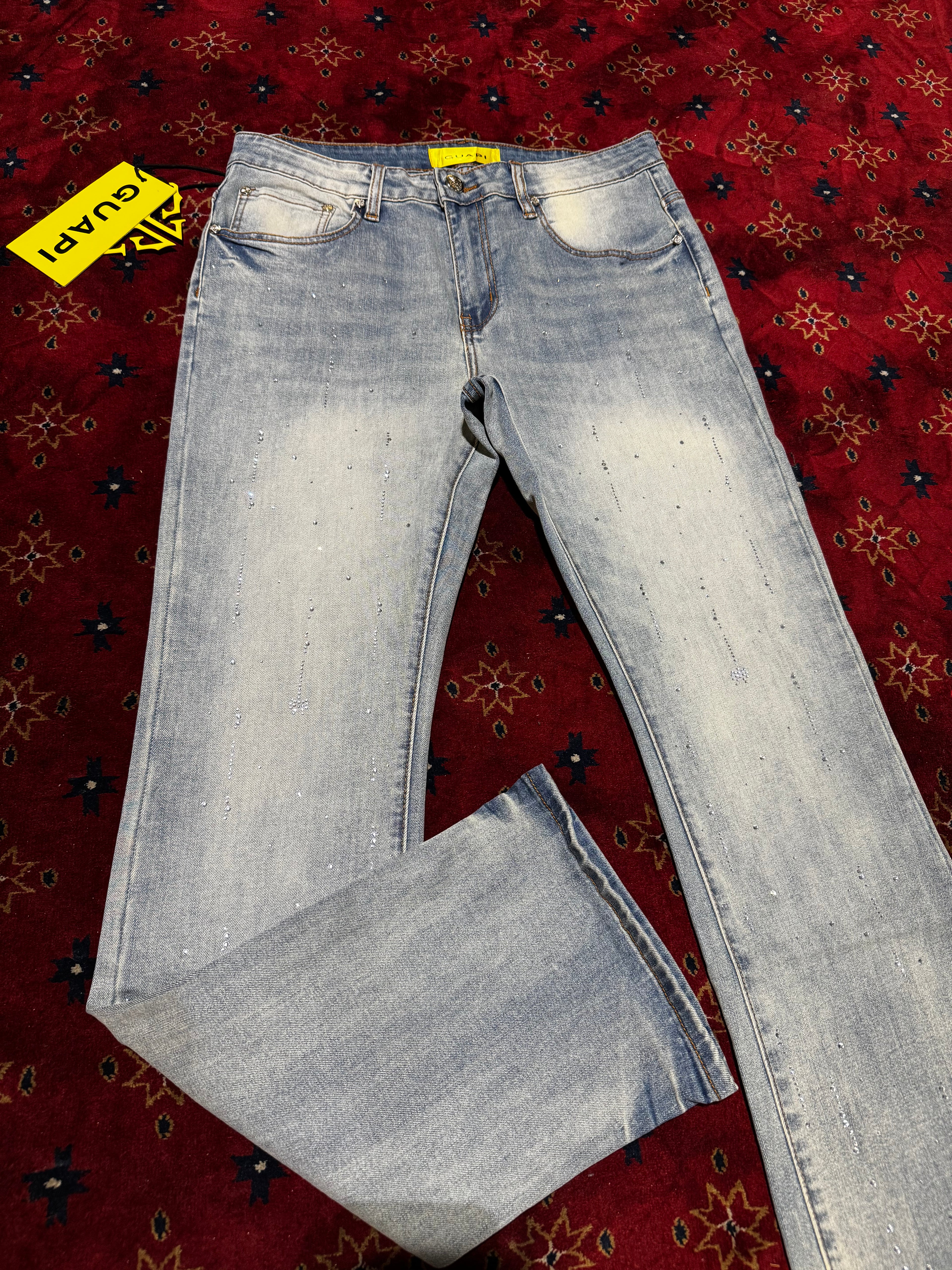 Guapi Blue skinny  Flare Denim Pants Rhinestone