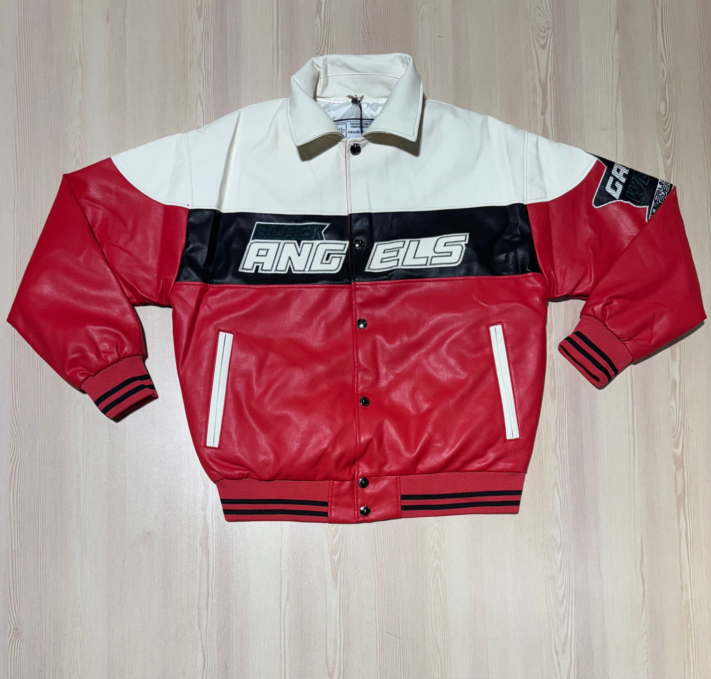 Black angels varsity leather jacket