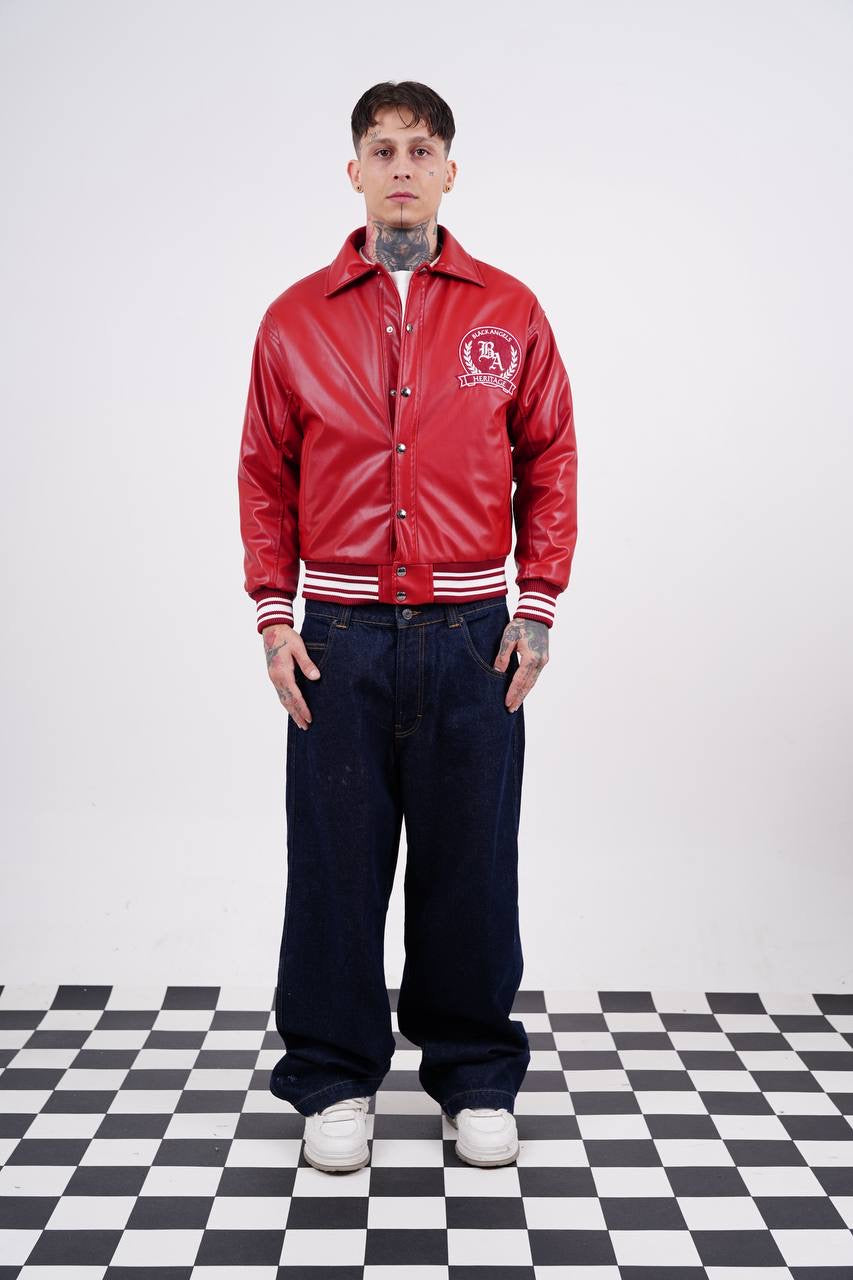 Masterboy Black angels varsity leather jacket