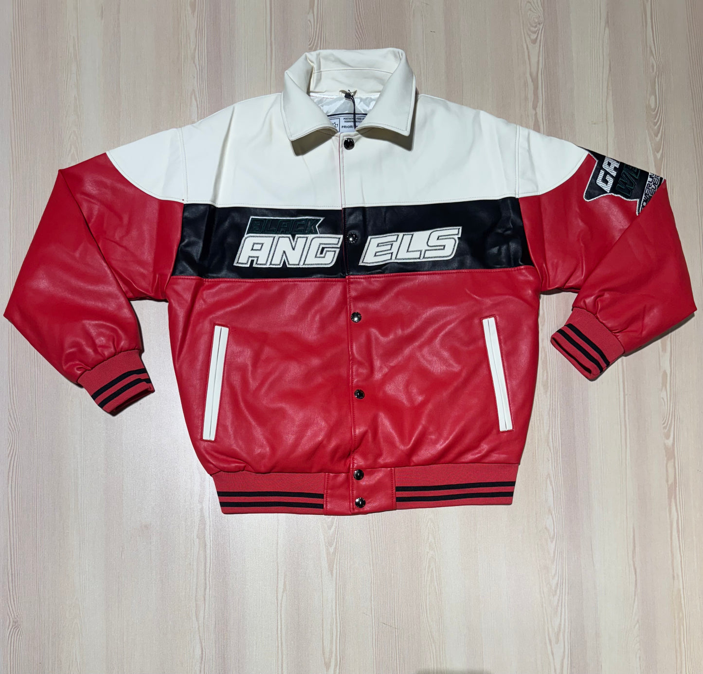 Black angels varsity leather jacket