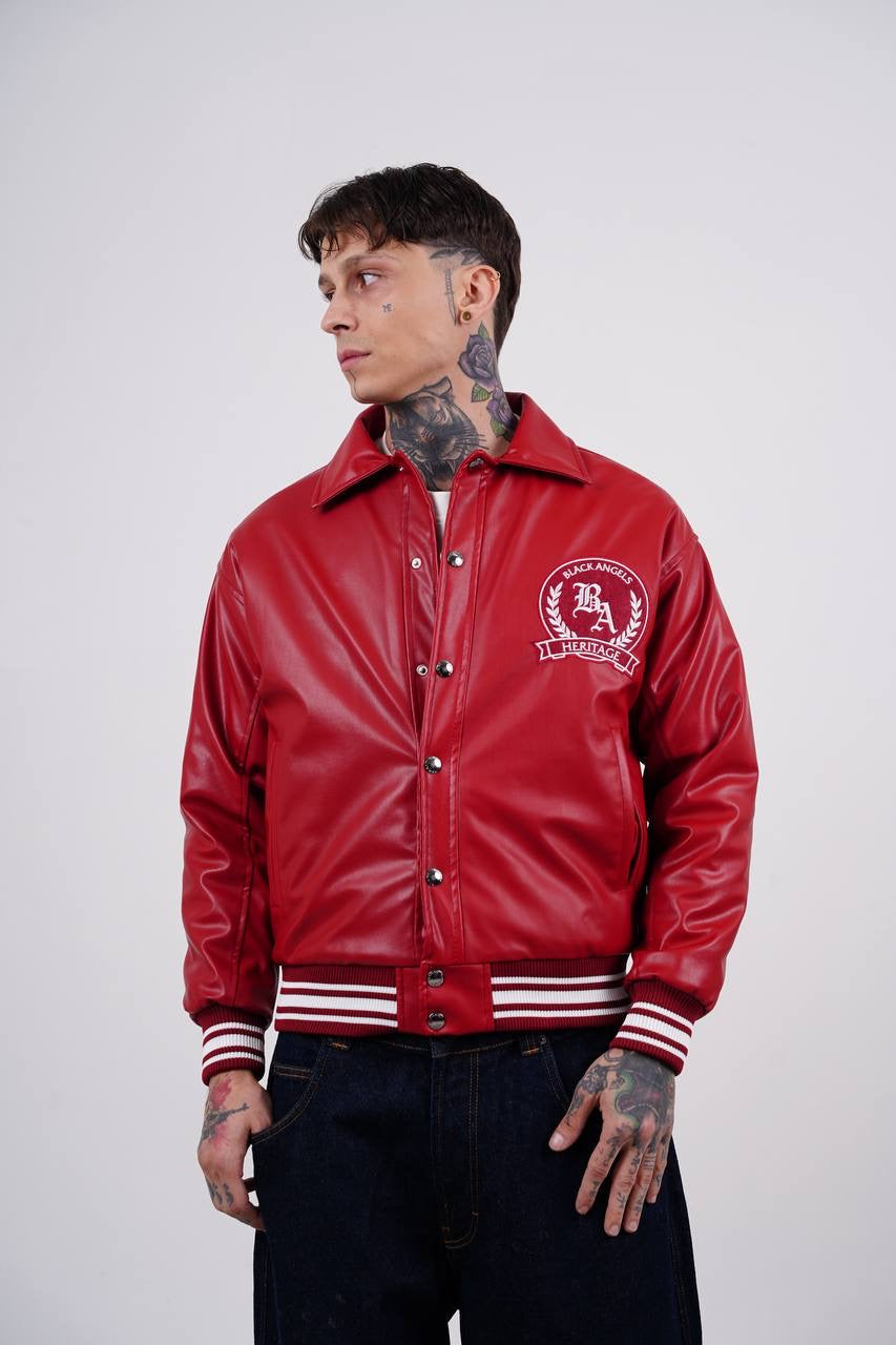 Masterboy Black angels varsity leather jacket