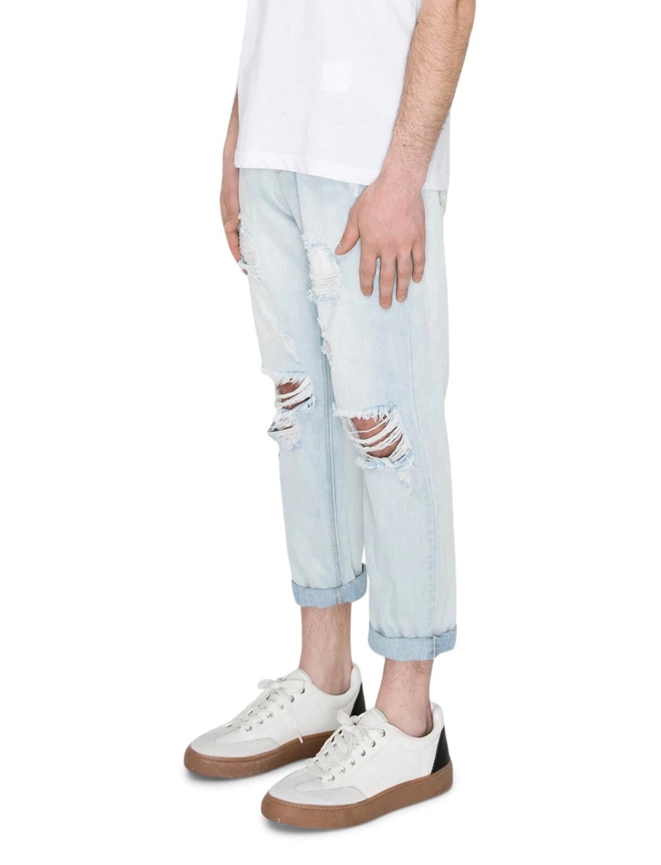 Men's Casual Distressed Loose Fit Cropped Denim Jeans DL1354 DL1355