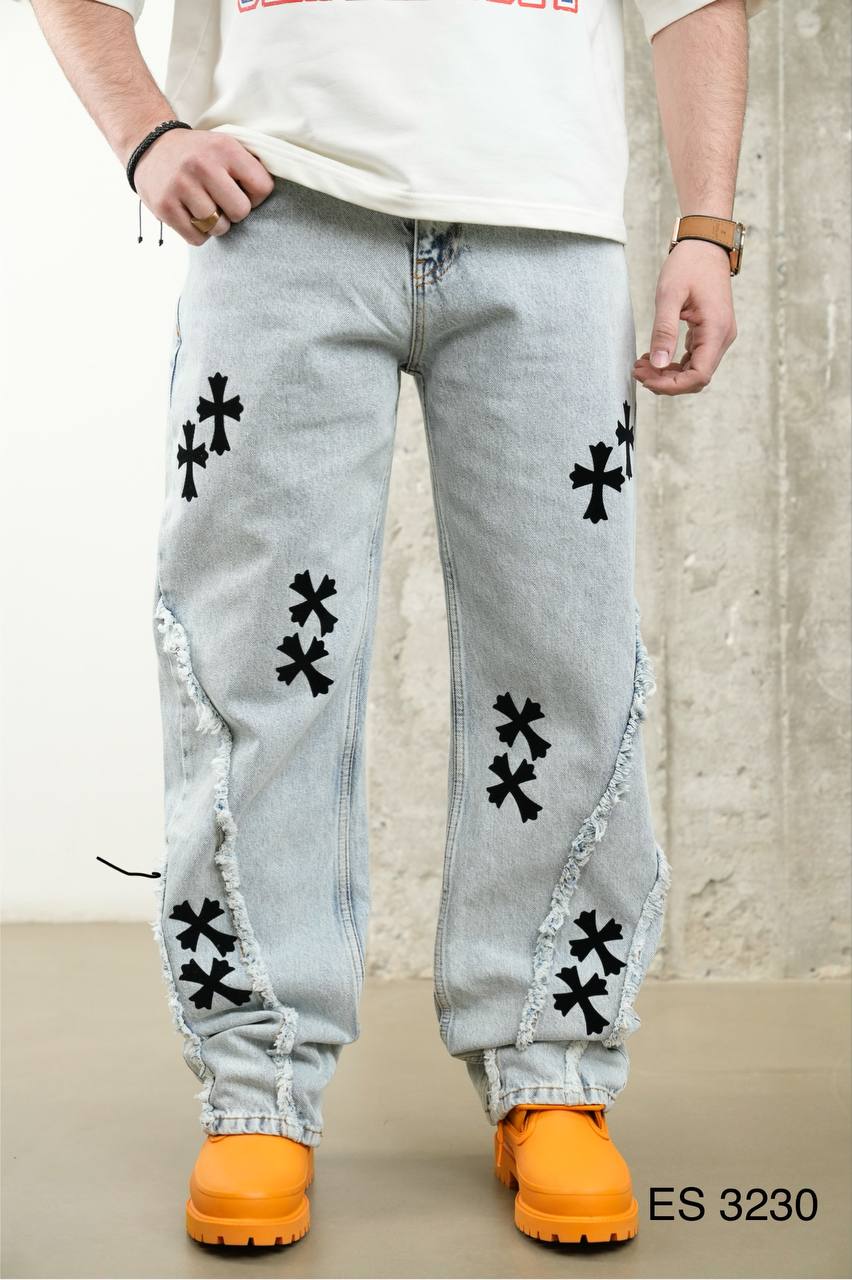 Blue Denim Cross over Baggy Panys