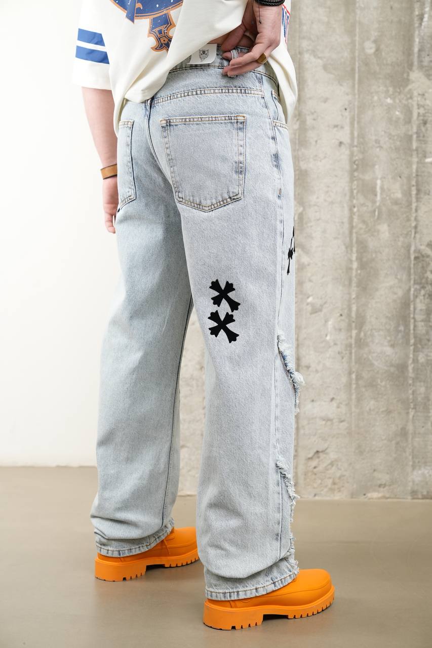 Blue Denim Cross over Baggy Panys