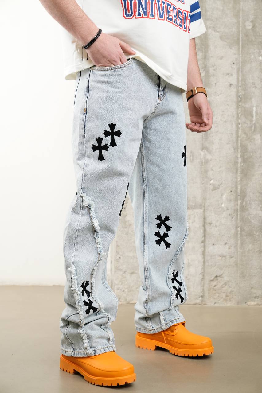 Blue Denim Cross over Baggy Panys