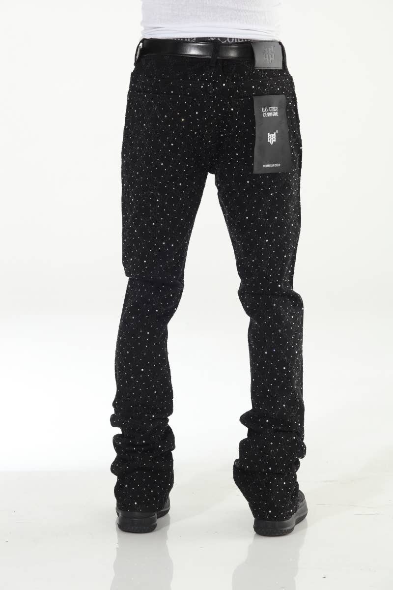Black Rhinestone Covered Stacked Flare: 32