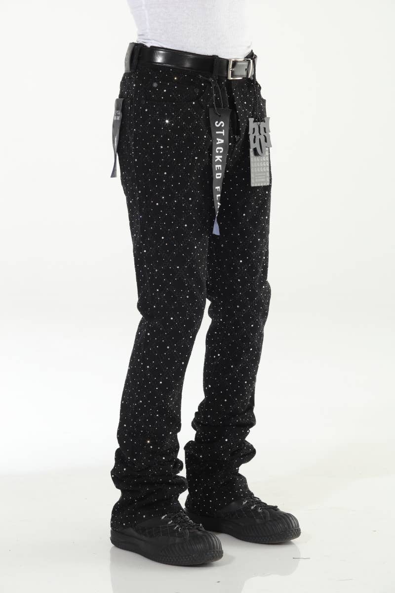 Black Rhinestone Covered Stacked Flare: 32
