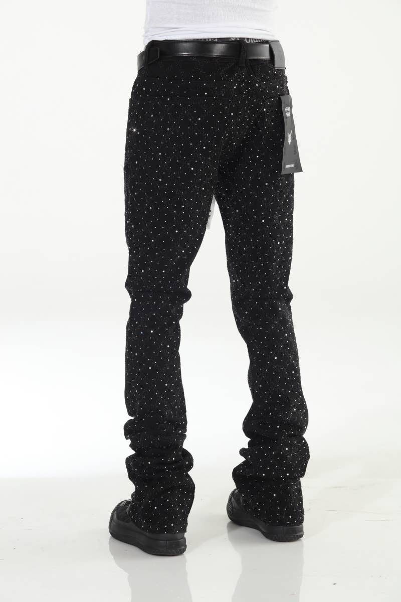Black Rhinestone Covered Stacked Flare: 32