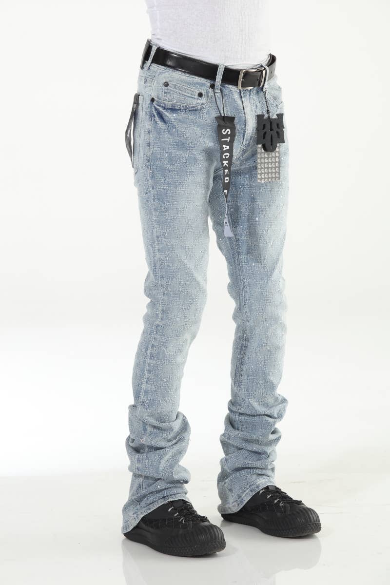 Blue Rhinestone Covered Stacked Flare