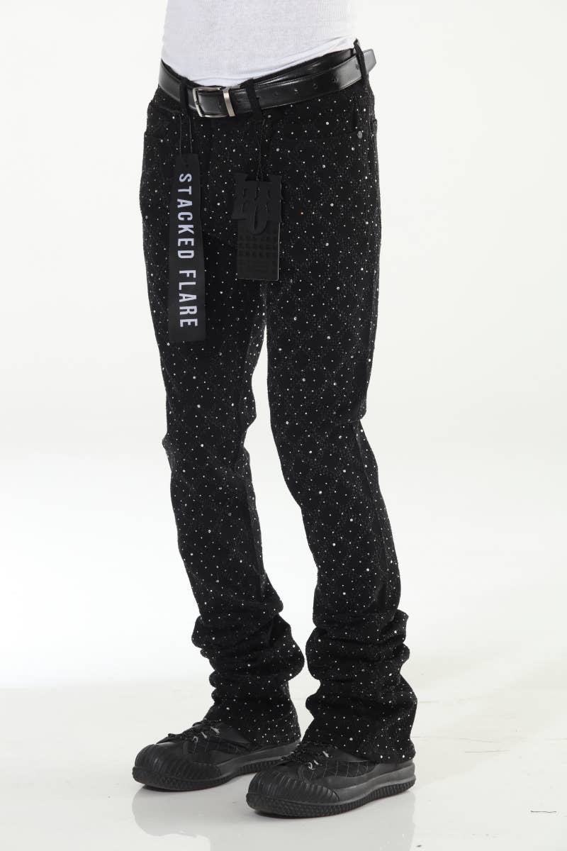 Black Rhinestone Covered Stacked Flare: 32