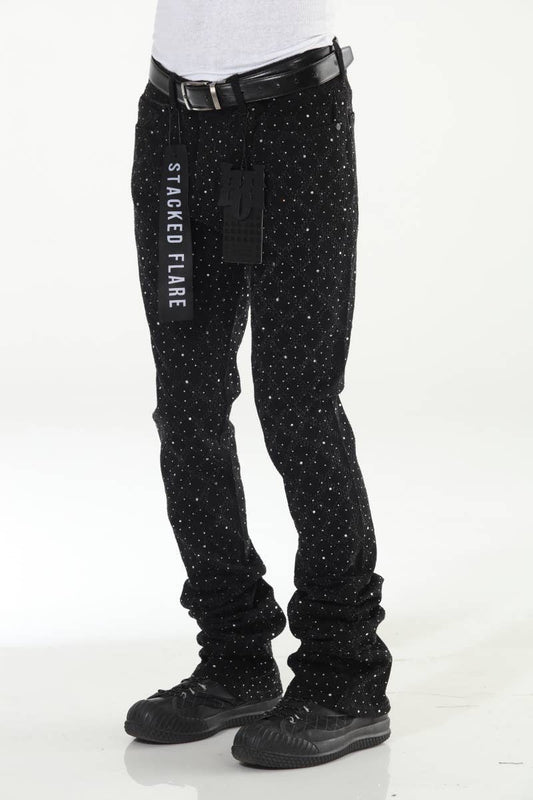 Black Rhinestone Covered Stacked Flare: 36