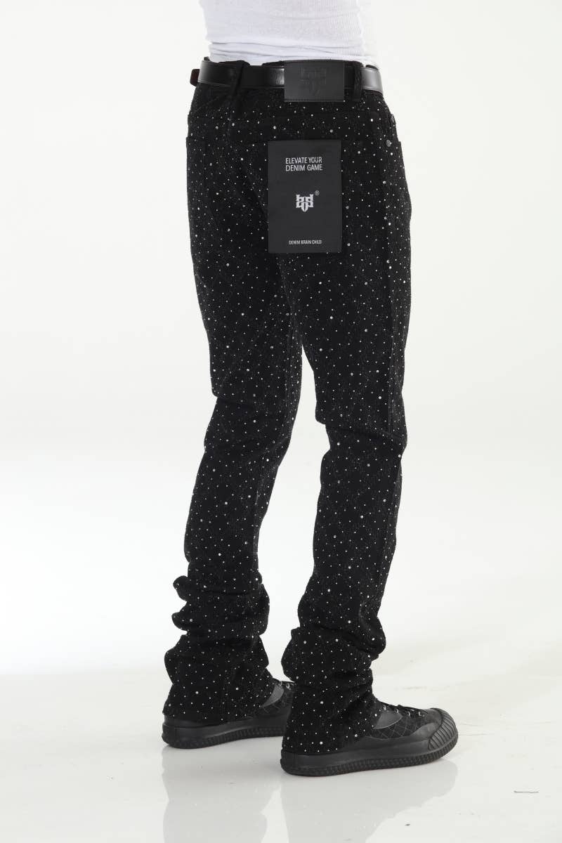 Black Rhinestone Covered Stacked Flare: 32