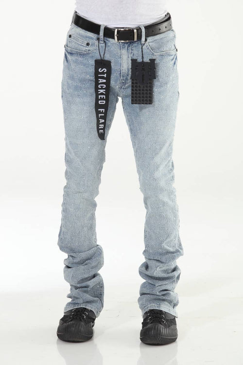 Blue Rhinestone Covered Stacked Flare