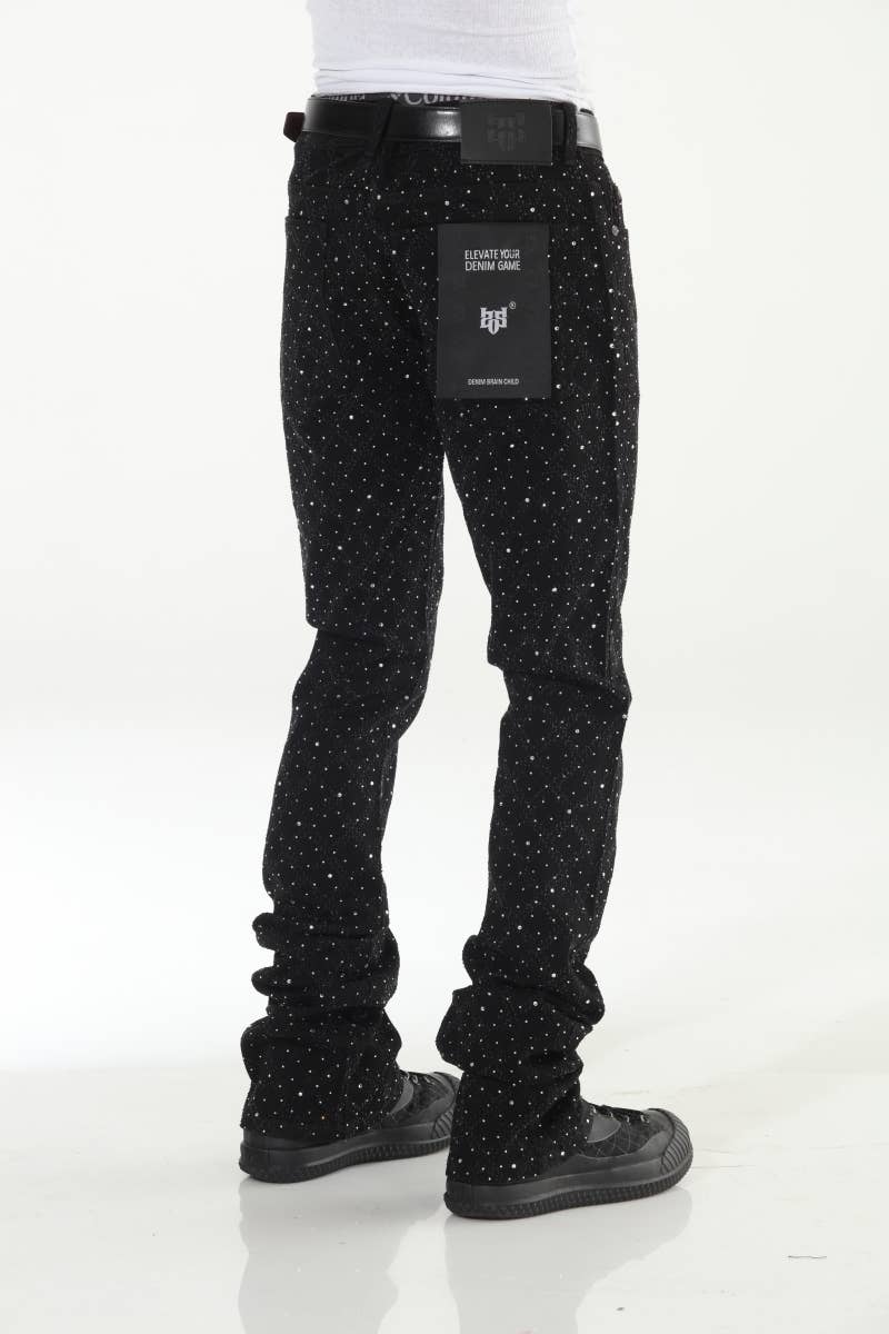Black Rhinestone Covered Stacked Flare: 32