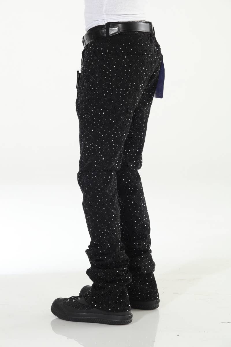 Black Rhinestone Covered Stacked Flare: 32