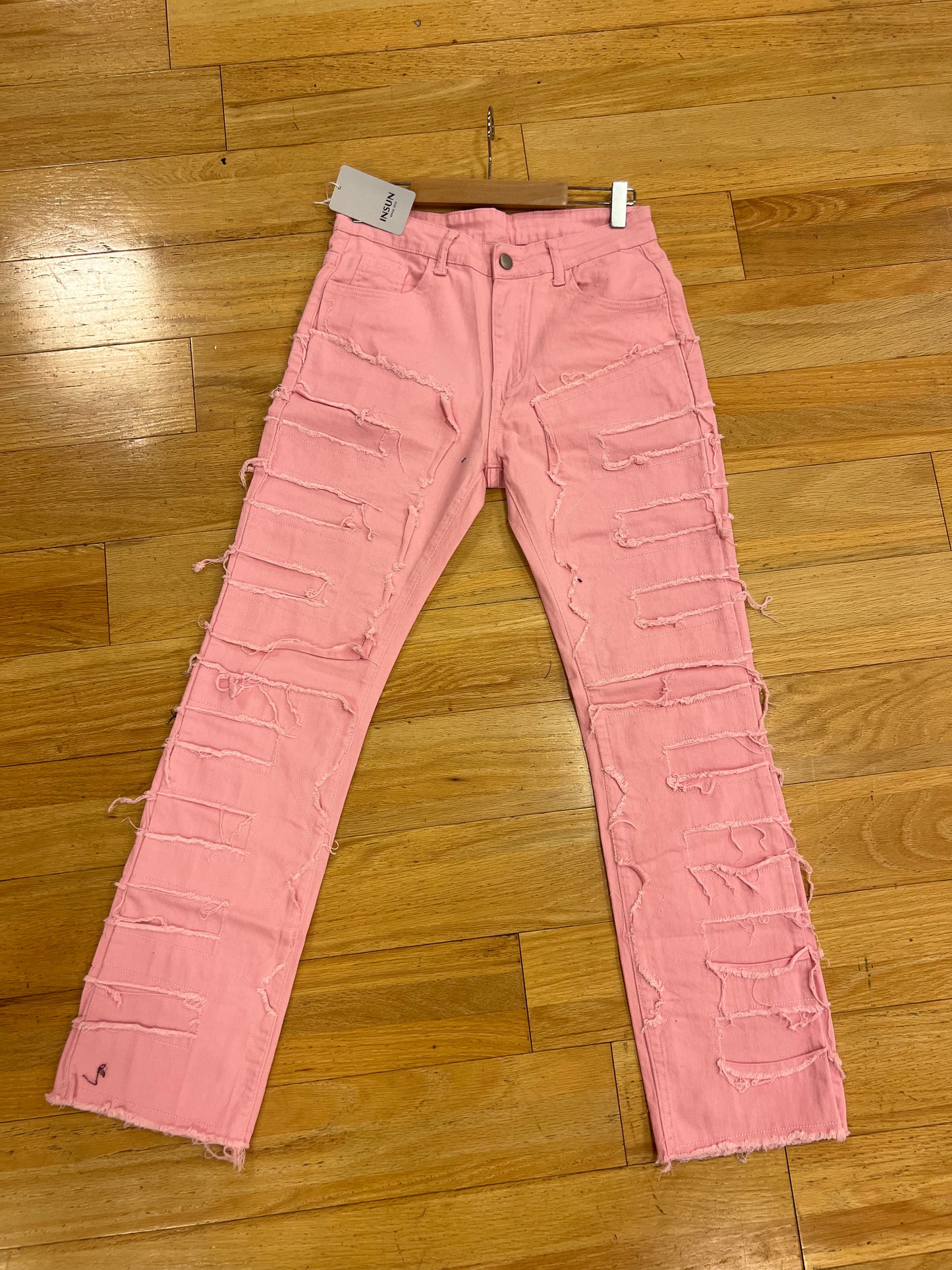 Pink Men's Distressed Stack Jeans