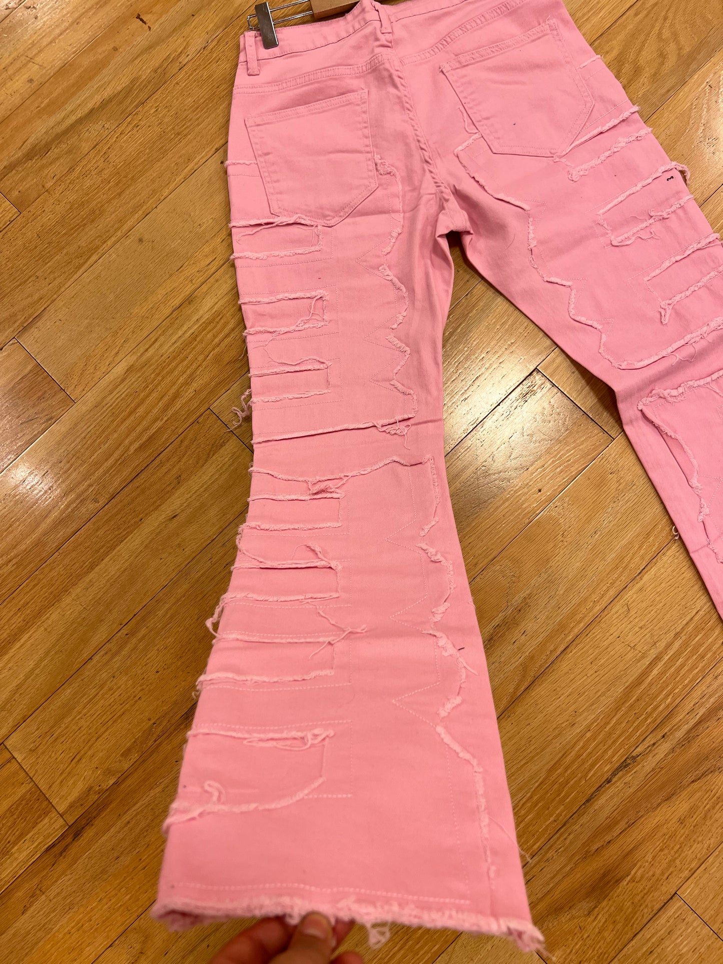 Pink Men's Distressed Stack Jeans